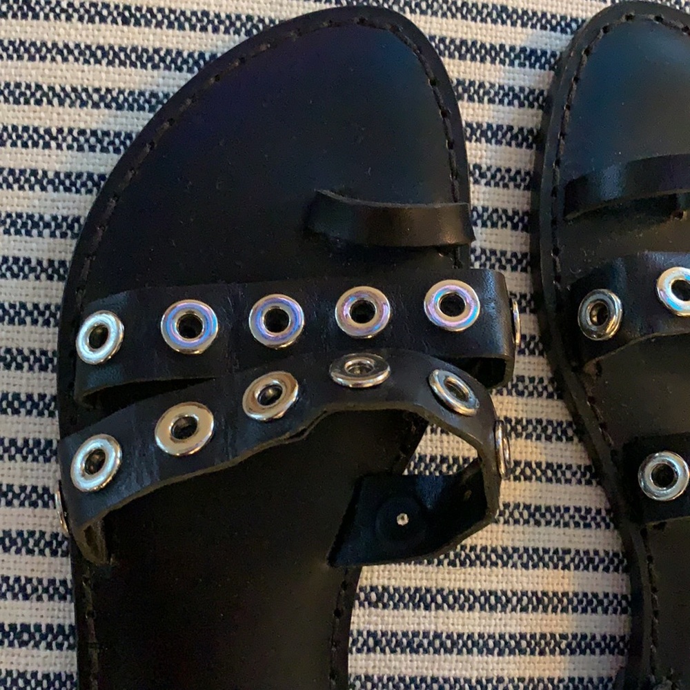 SCHUTZ Black Gladiator Eyelet Leather Sandals - Picture 3 of 7